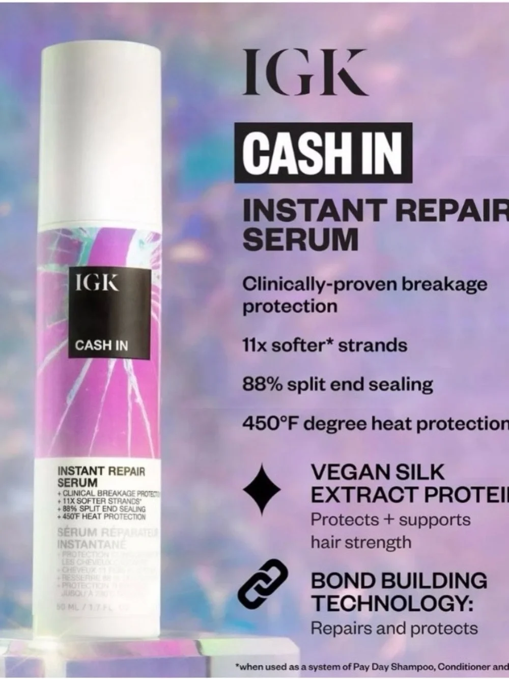 (1) IGK Cash In Instant Repair Serum - 50ML Brand New